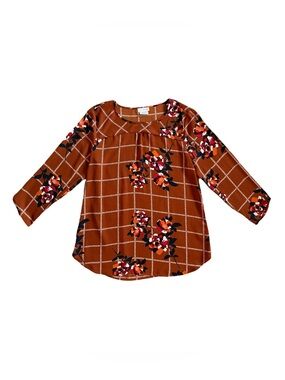Van Heusen Rust Plaid Floral Long-Sleeve Blouse